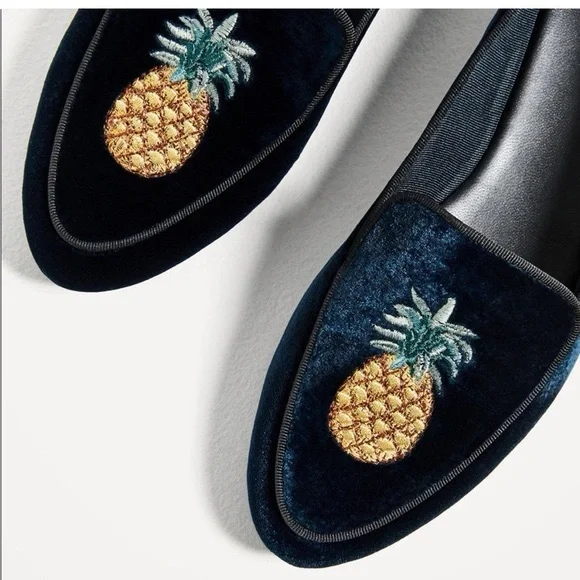 Zara Blue velvet pineapple smoking shoes loafers in size 37 - Picture 3 of 7